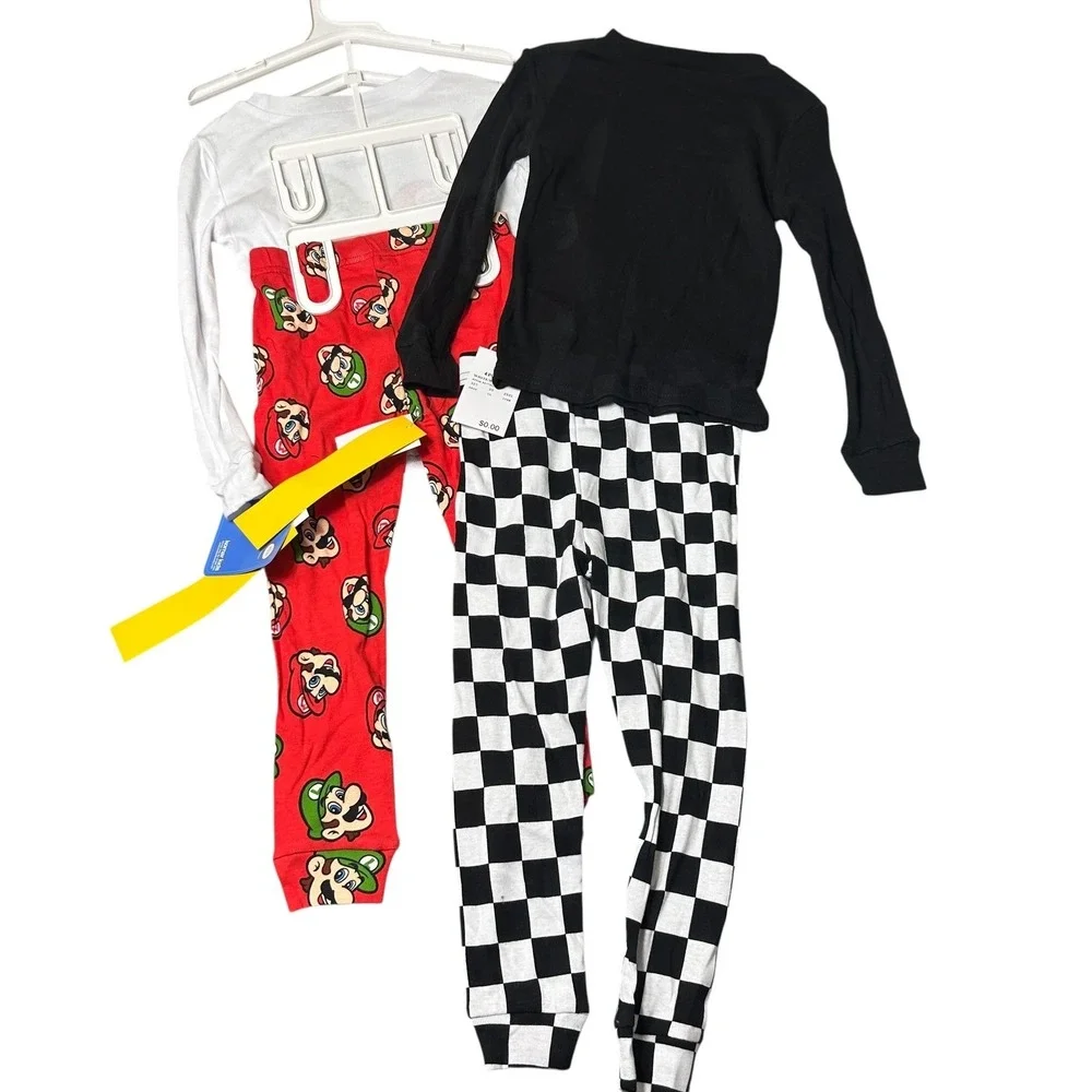New Super Mario Brothers Pajamas 4 Piece Set Boy 5T‎ Long Sleeve Sleepwear
